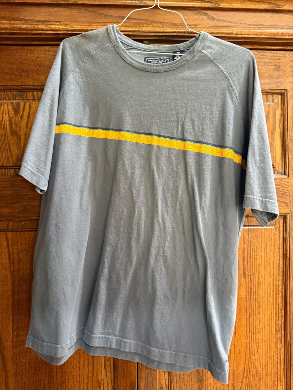 American Eagle Outfitters Gray Short Sleeve Tee with Yellow Stripe